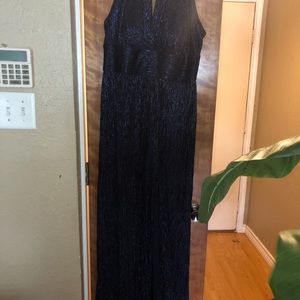 S& M Richards Metallic Knit Keyhole Halter Gown